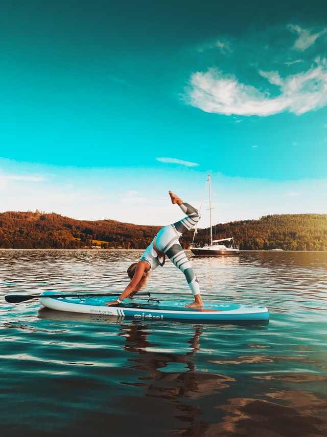 Doing Yoga on a paddleboard